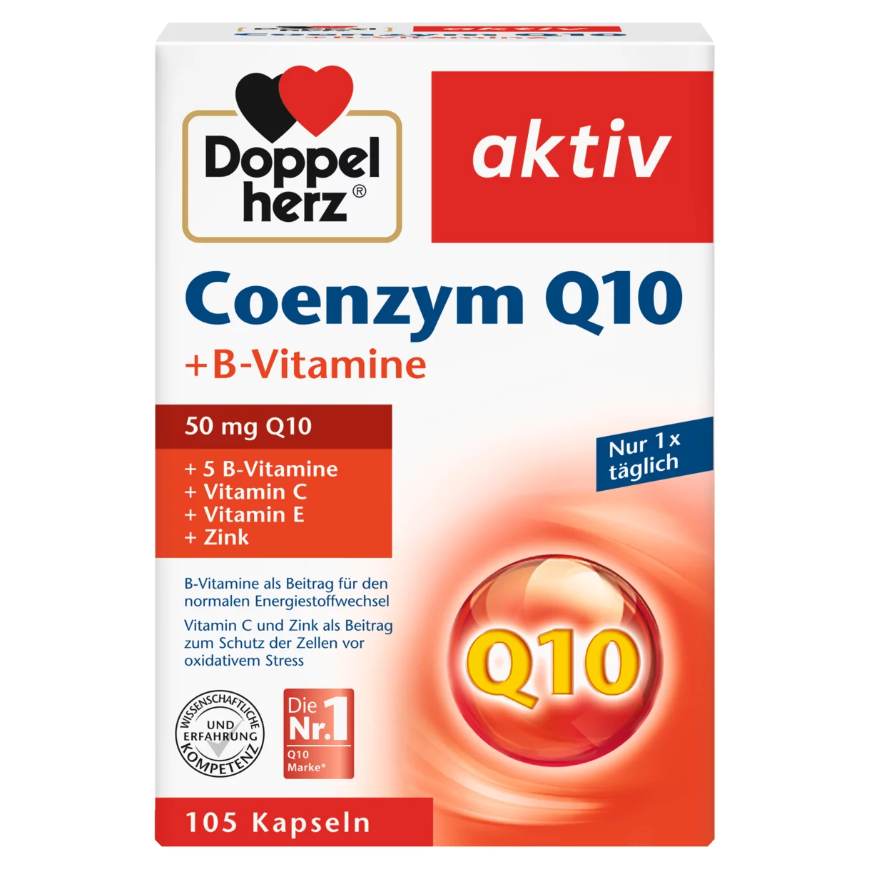 Illustration of the product packaging Doppelherz aktiv Coenzym Q10 +B-vitamins  front view